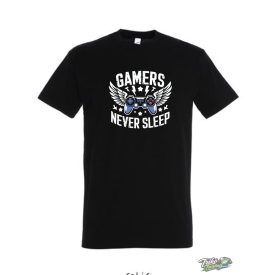 GAMERS NEVER SLEEP FÉRFI PÓLÓ FEKETE