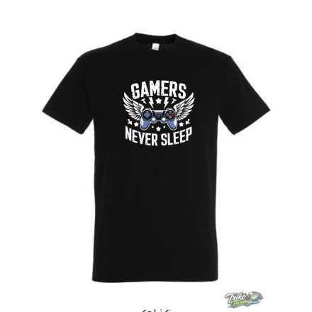 GAMERS NEVER SLEEP FÉRFI PÓLÓ FEKETE