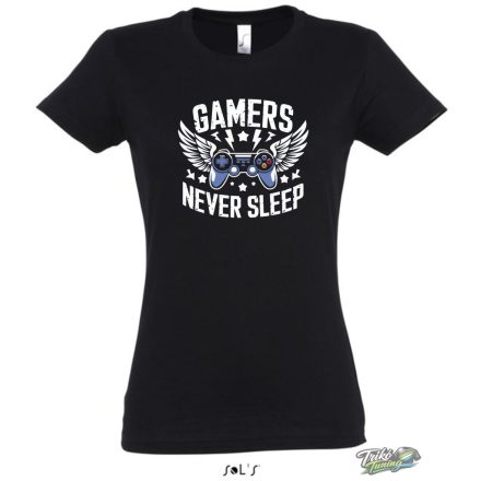 GAMERS NEVER SLEEP NŐI PÓLÓ FEKETE